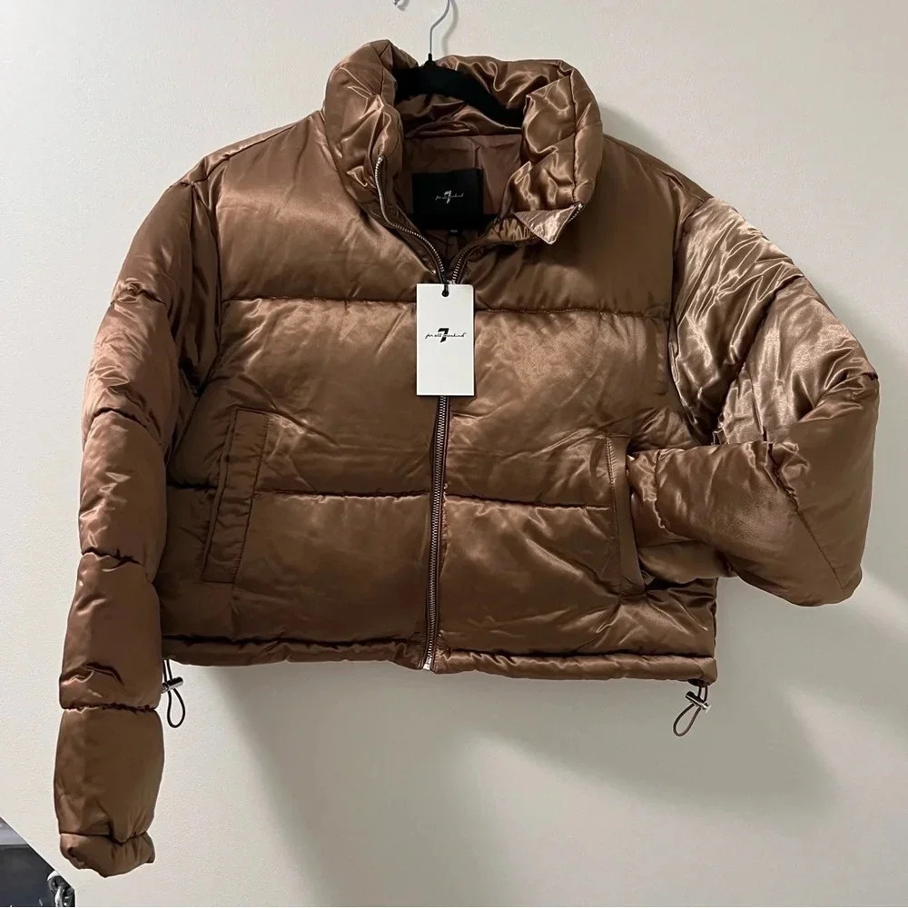 7 For All Mankind Puffer Metallic Jacket Size Large - Picture 2 of 7